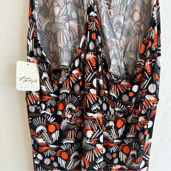 Free People Daria Halter Maxi Dress Size L Black Orange Low Back Wrap Slit Plun… - Picture 9 of 9
